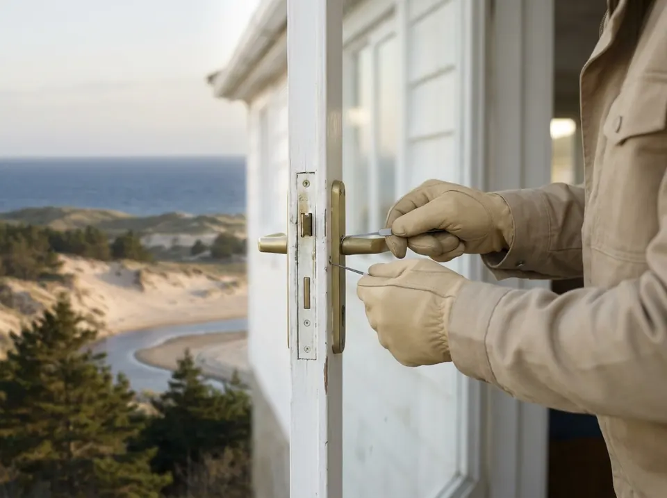 Apertura de una puerta de madera blanca con una herramienta fina